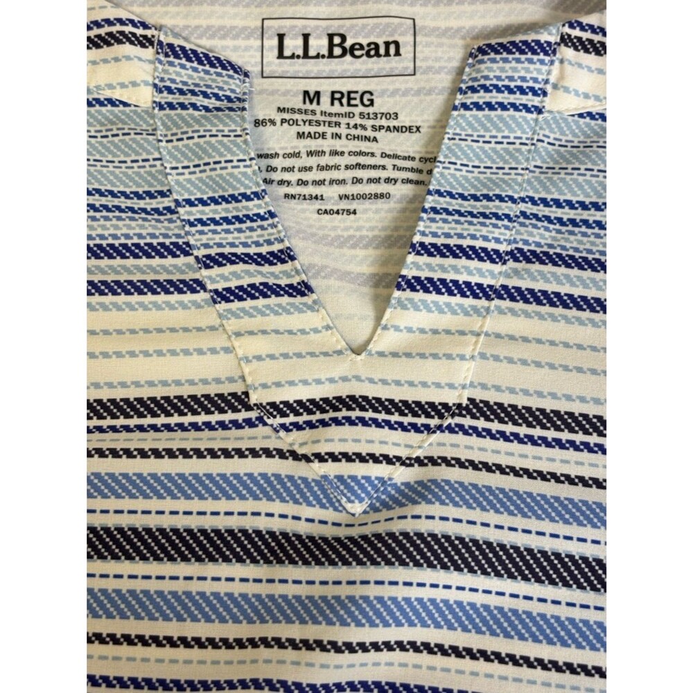 L.L.Bean Blue & White Striped Shirt V-Neck Dress Women’s M Reg Soft and Like New - Picture 3 of 4